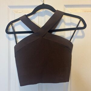 Aritzia Babaton Chocolate Sculpt Knit Criss Cross Cropped Tank